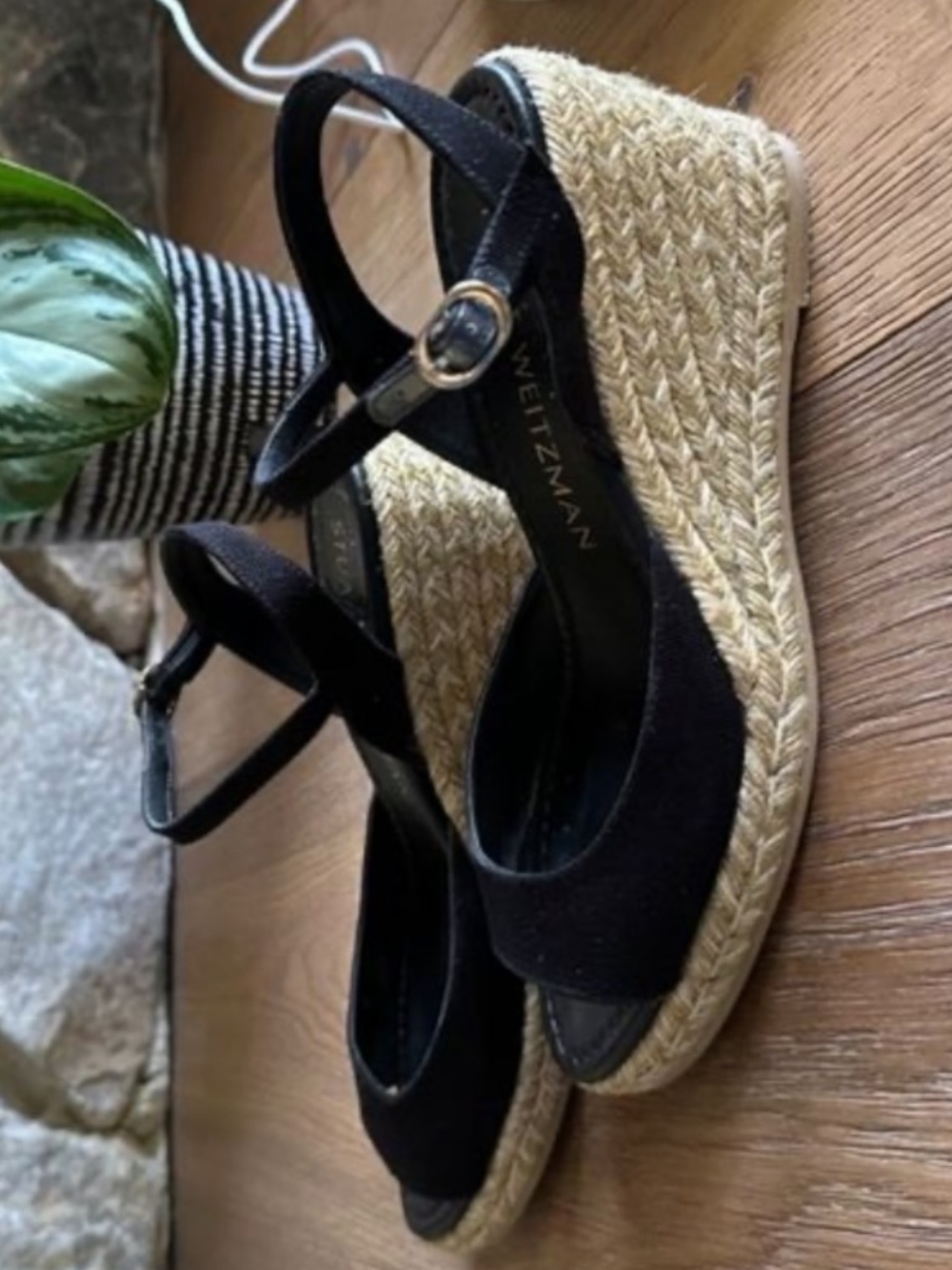 STUART WEITZMAN Tia Espadrille Wedge Sandal Black Ankle Strap Size 10 NEW - Picture 4 of 9